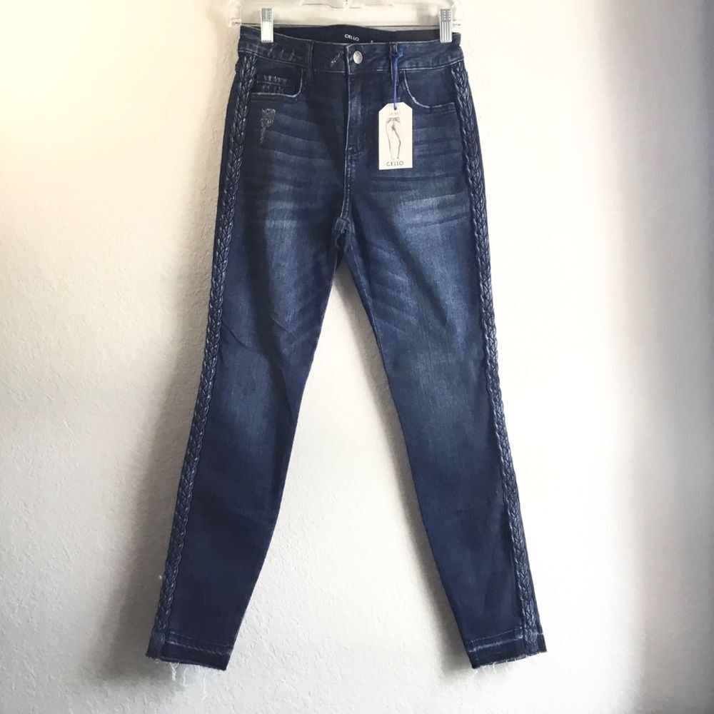 NWT Cello jeans braided plait vertical edge d blue Size 5 waist 29" inseam 26"